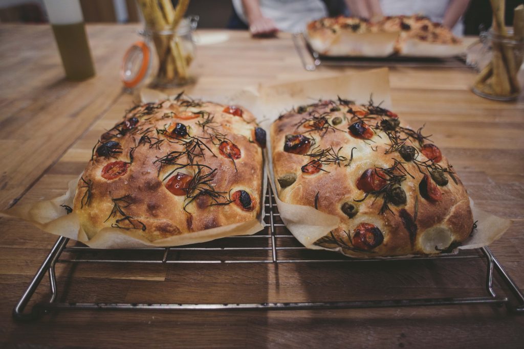 Focaccia Bread fresh out of the oven at Bread Ahead Cooking School